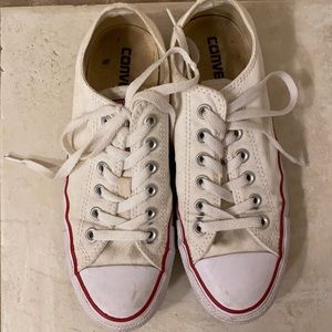 Size 7 Classic White Converse with Red/Blue Stripe